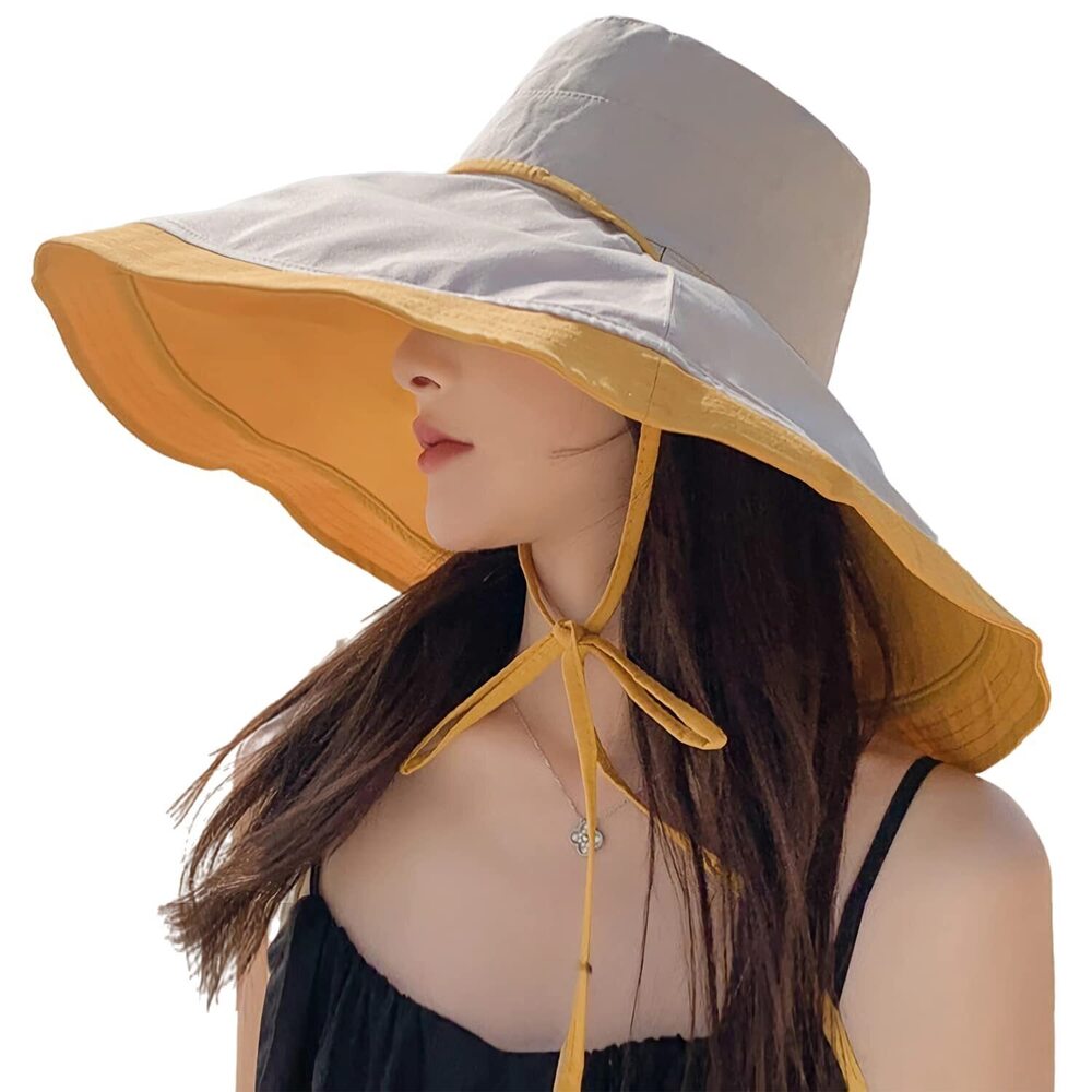 9518 7" Wide Brim Summer Sun Floppy Hat Beach Bucket Hats Reversible